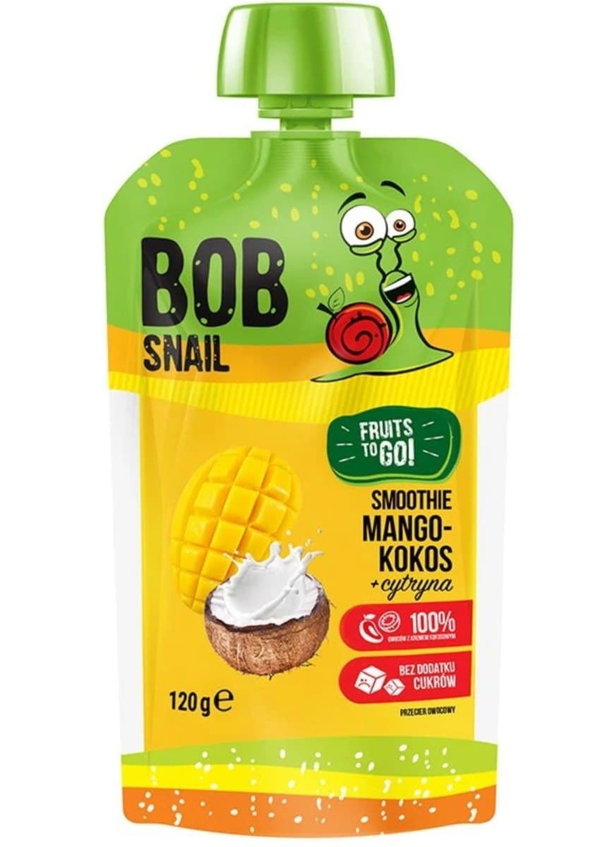 BOB SNAIL Smoothie mango-kokos-cytryna utan tillsatt socker 120 g | EKO WITAL – BOB SNAIL förpackning