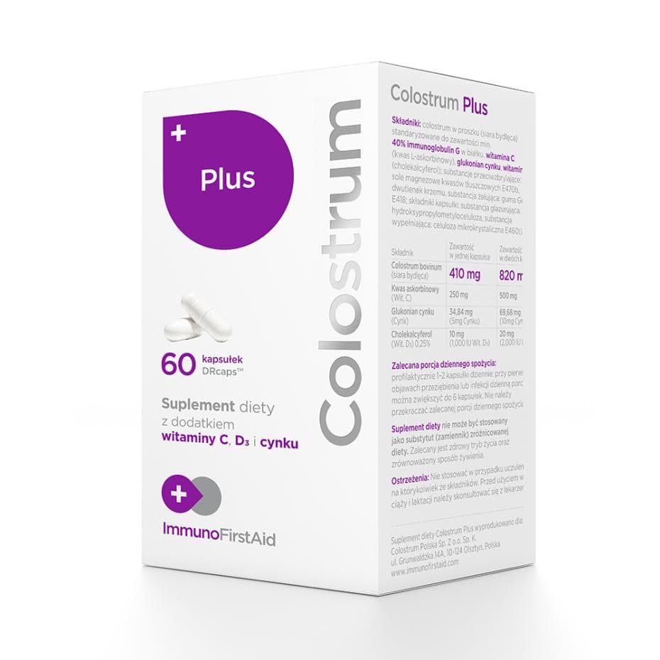 Colostrum Polska Colostrum Plus 500 mg 60 kapslar – Colostrum Polska confezione
