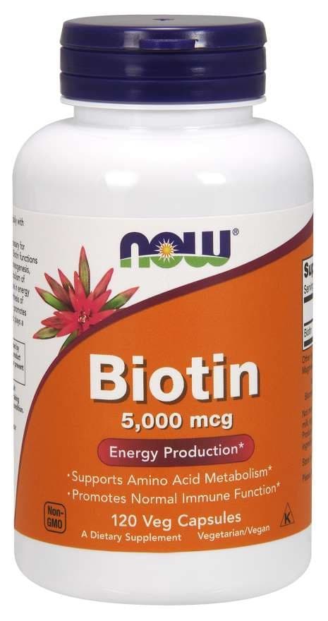 NOW Foods Biotin 5000mcg - 120 vegetariska kapslar – NOW Foods förpackning