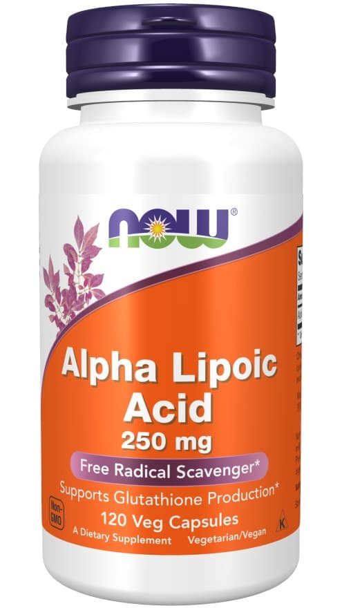 NOW Foods Alpha Lipoic Acid 250mg - 120 vegetabiliska kapslar – NOW Foods förpackning