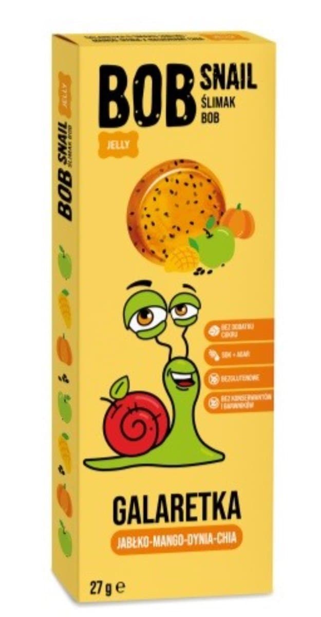 BOB SNAIL Przekąska galaretka äpple mango pumpa chia 27 g | EKO WITAL – BOB SNAIL förpackning