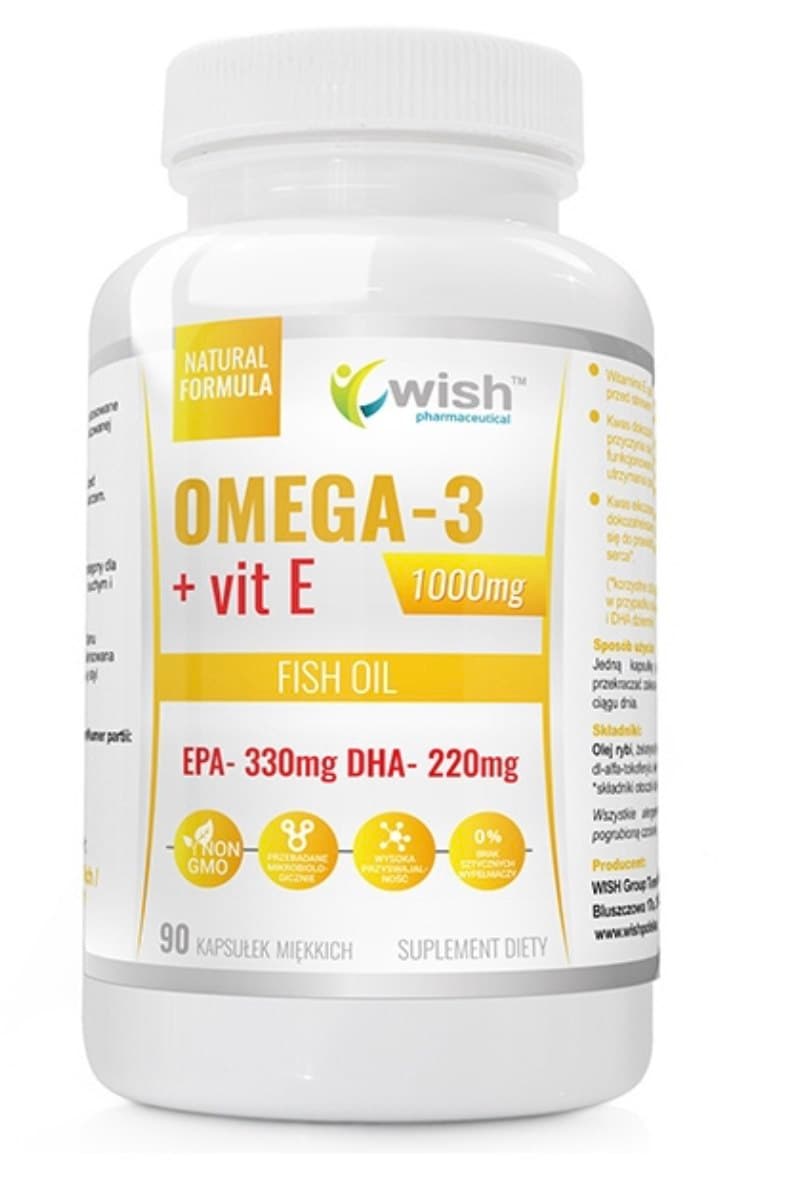 Wish Omega 3 + Vit. E 90 cápsulas – Wish empaque