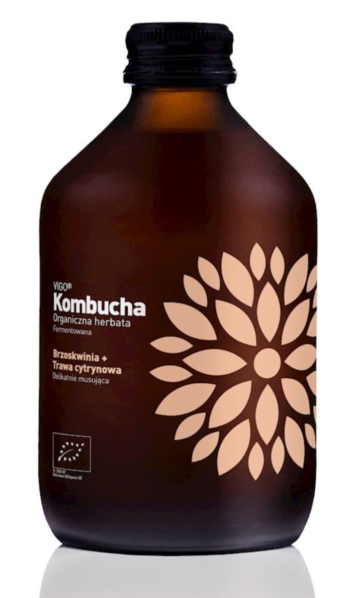 VIGO Kombucha Perzik Citroengras 330 ml – VIGO verpakking