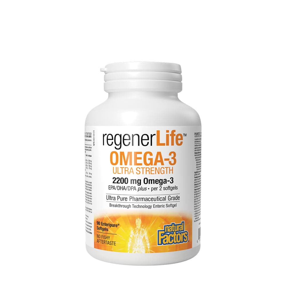 Natural Factors Regenerlife Omega-3 Ultra Strength 90 mjuka kapslar – Natural Factors förpackning