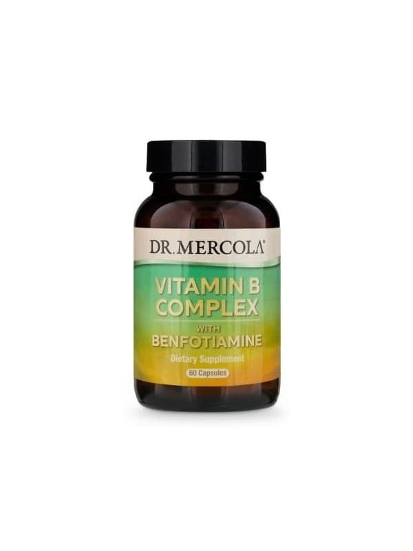 Dr. Mercola Vitamin B Complex With Benfotiamine 60 kapslar – Dr. Mercola förpackning