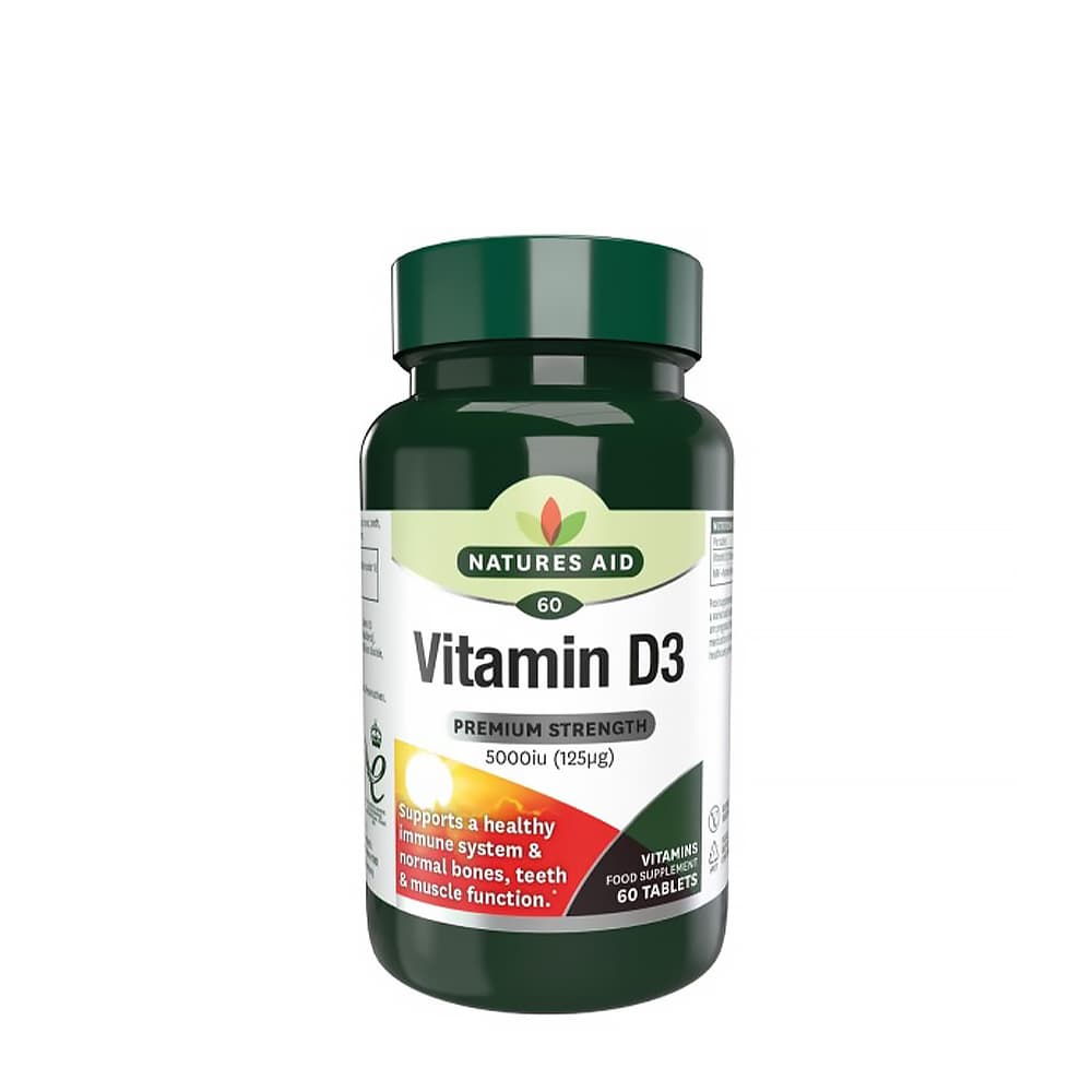 Natures Aid - Vitamin D3 5000 IE Hög styrka - 60 kapslar – Natures Aid förpackning
