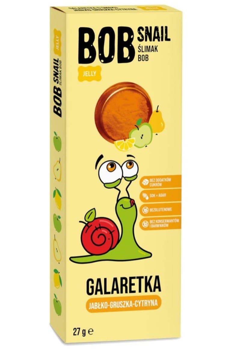 BOB SNAIL Przekąska galaretka äpple päron citron 27 g | EKO WITAL – BOB SNAIL förpackning