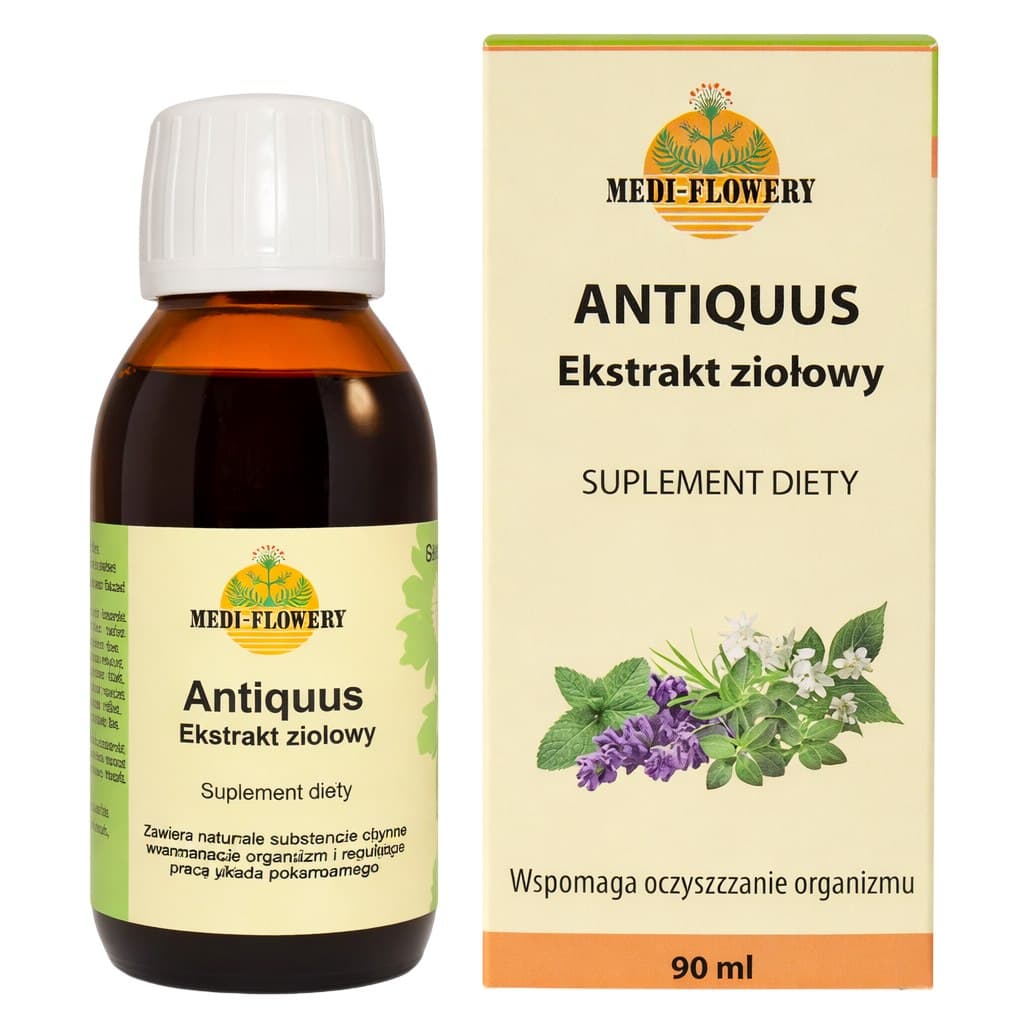 Medi-Flowery - Ekstrakt Ziołowy Antiquus 90ml Medi-Flowery – Medi-Flowery förpackning