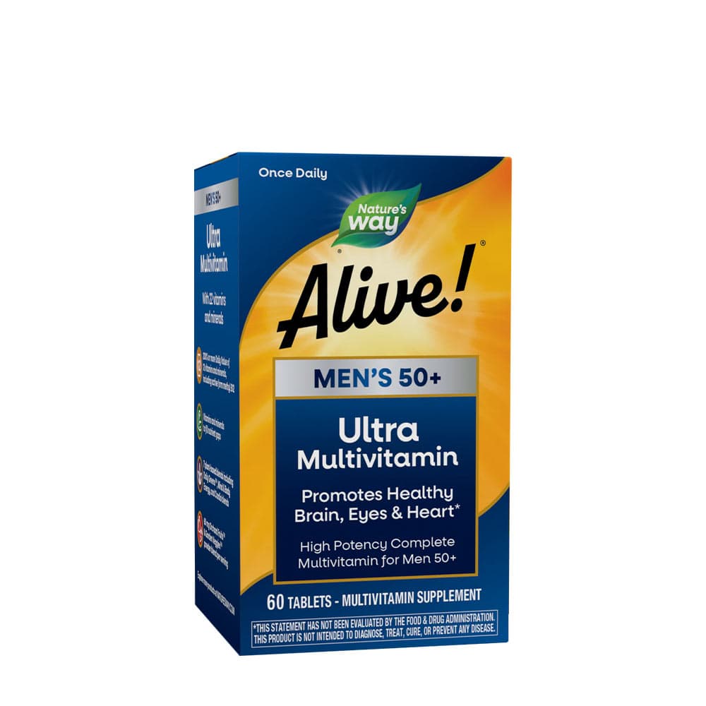 Nature'S Way - Alive! Men'S 50+ Ultra Multivitamin - 60 tabletter (KORT DATUM 2026-07-31) – Nature's Way förpackning