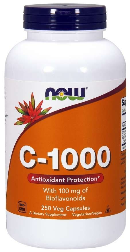 NOW Foods Vitamin C 1000 mg, vegetariska kapslar, 250 st – NOW Foods förpackning