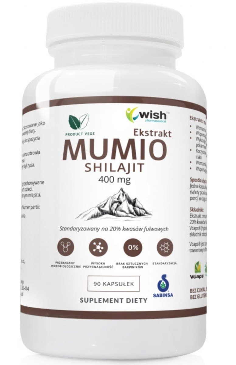 Wish Mumio Shilajt 400mg 90 cápsulas – Wish empaque