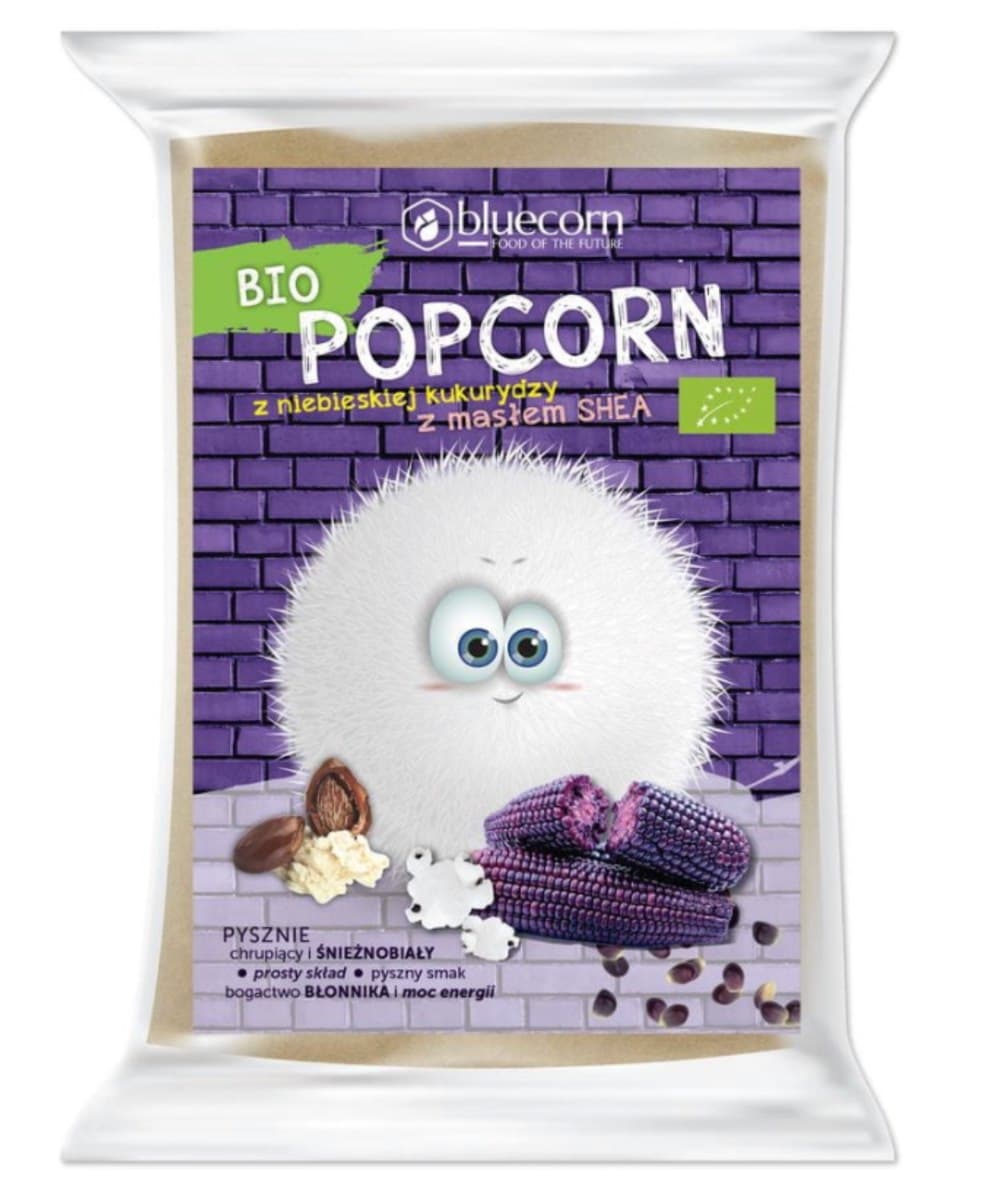 Bluecorn Popcorn Z Niebieskiej Kukurydzy Shea Sól Do Mikrofalówki BIO 100 g | Bio Planet – Bluecom förpackning