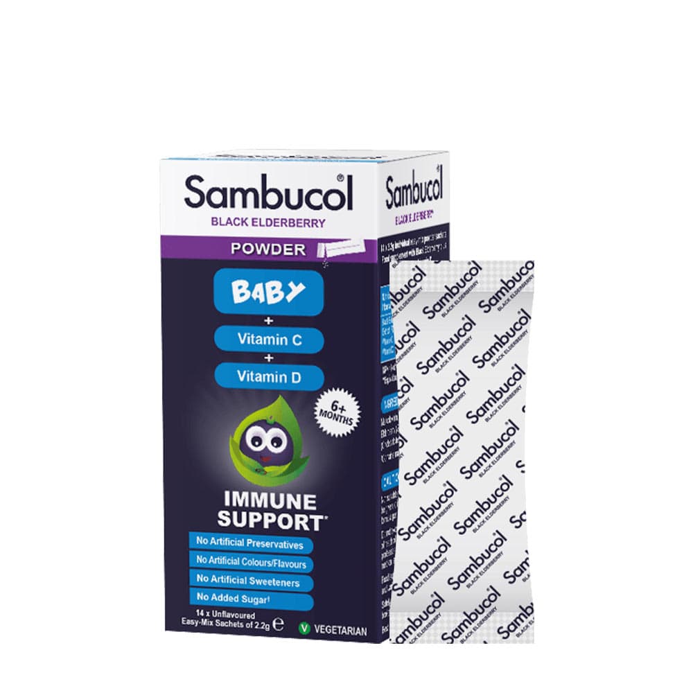 Sambucol Svart Fläderbärspulver - 14 Sachets – Sambucol förpackning