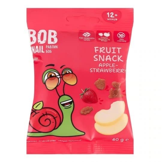 BOB SNAIL Äpple & Jordgubb Gelésnack utan tillsatt socker 40 g | Bio Planet – BOB SNAIL förpackning
