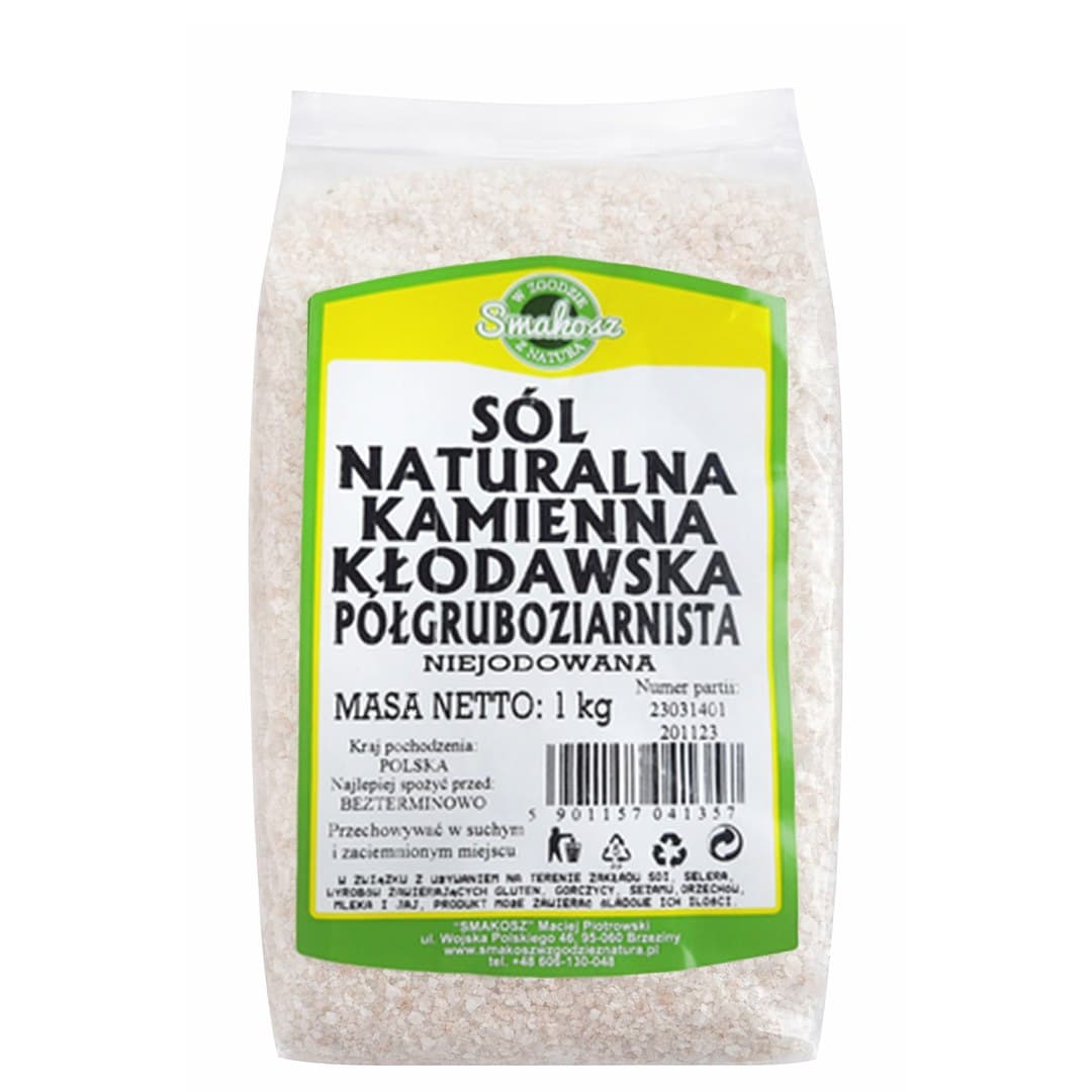 Smakosz - Semi-Coarse Naturligt Stensalt Utan Jod 1kg – Smakosz förpackning