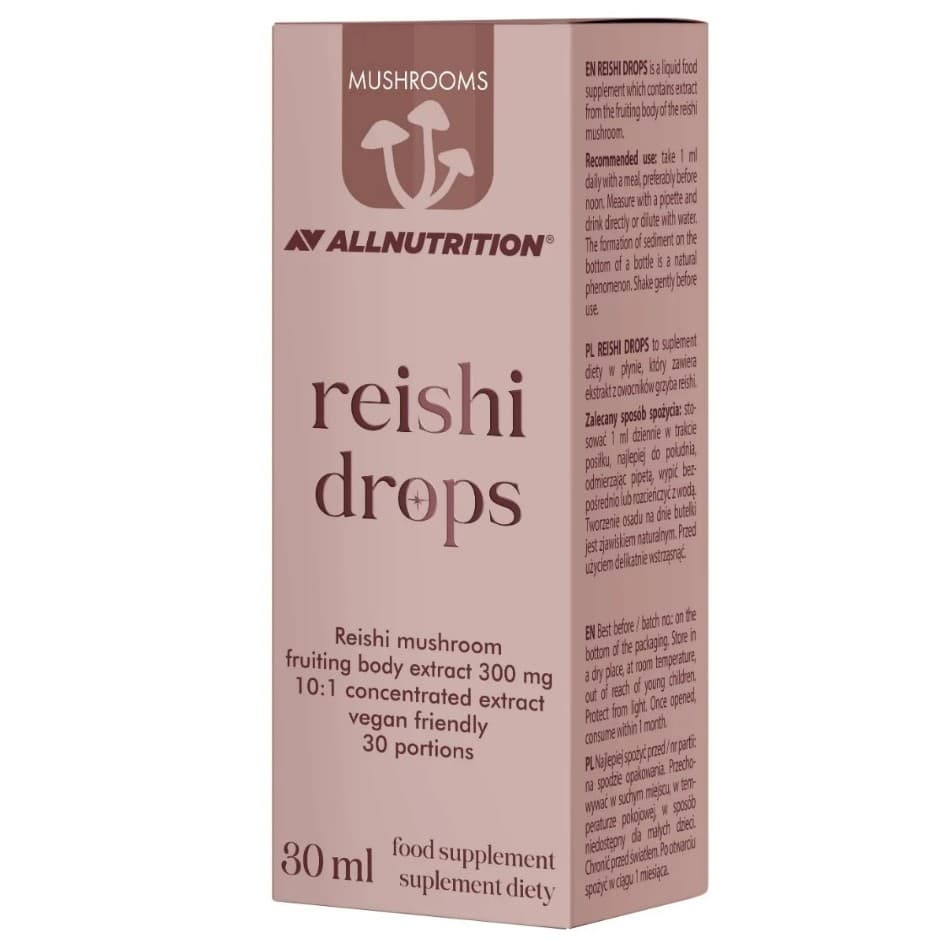 Allnutrition Reishi Mushroom Drops 300 mg, flytande extrakt – Allnutrition förpackning