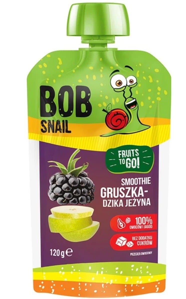 BOB SNAIL Smoothie gruszka jeżyna utan tillsatt socker 120 g | EKO WITAL – BOB SNAIL förpackning