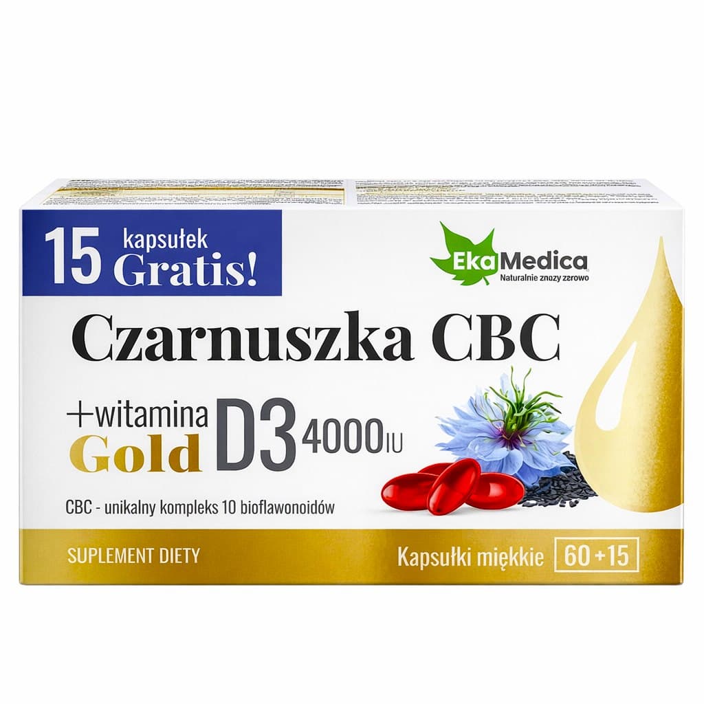 Eka Medica - Black Seed Cbc + Vitamin D3 Gold - 60+15 kapslar (75 kapslar totalt) – Eka Medica förpackning