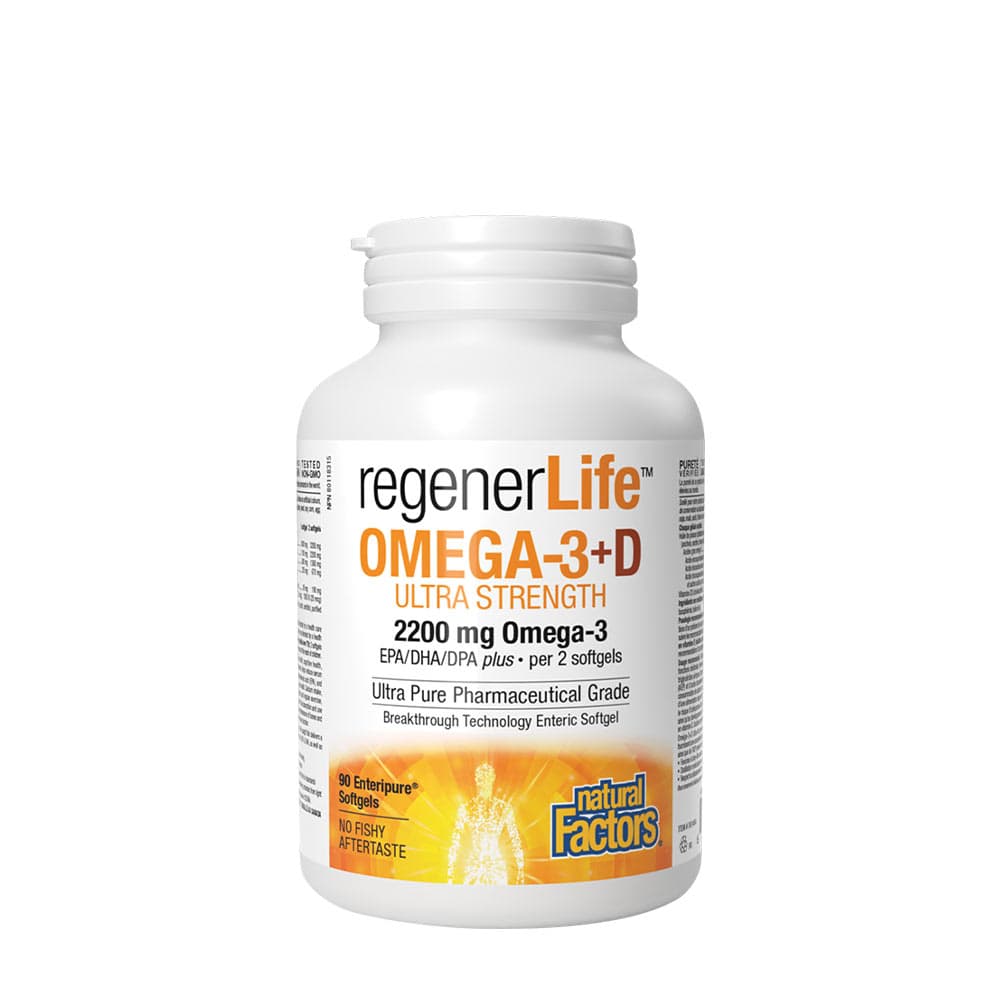 Natural Factors regenerLife Omega-3+D 1600 mg, 120 kapslar – Natural Factors förpackning