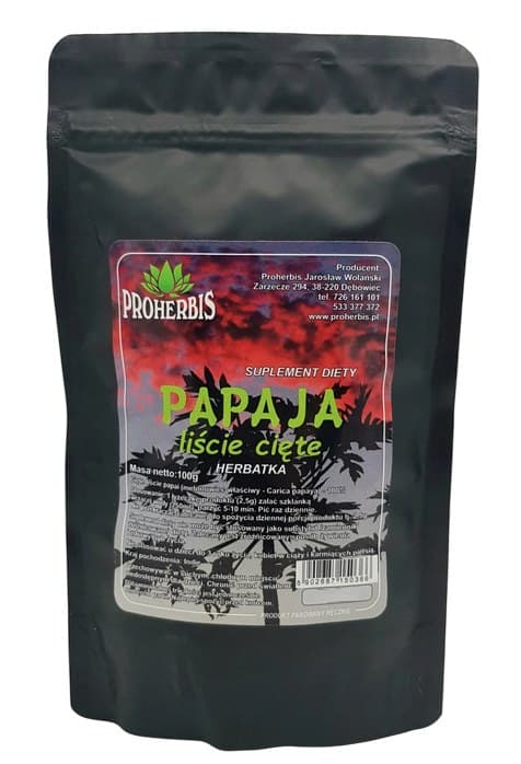 Proherbis - Papaya Cut Leaves - 100g – Proherbis förpackning