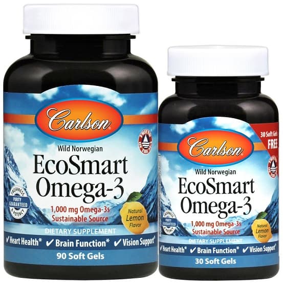 Carlson - Smart Omega-3 1000mg Natural Lemon - 120 mjuka gelkapslar – Carlson Labs förpackning