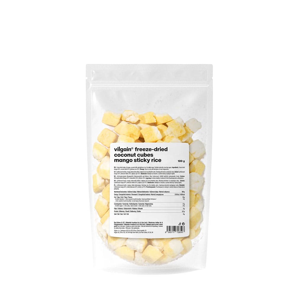 Vilgain Freeze-dried Coconut Cubes Mango Sticky Rice - 100 g – Vilgain förpackning