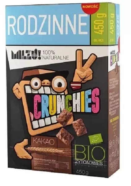 Milzu Crunchies Żytnio-Owsiane Kakaowe BIO 450 g | Bio Planet – Milzu förpackning