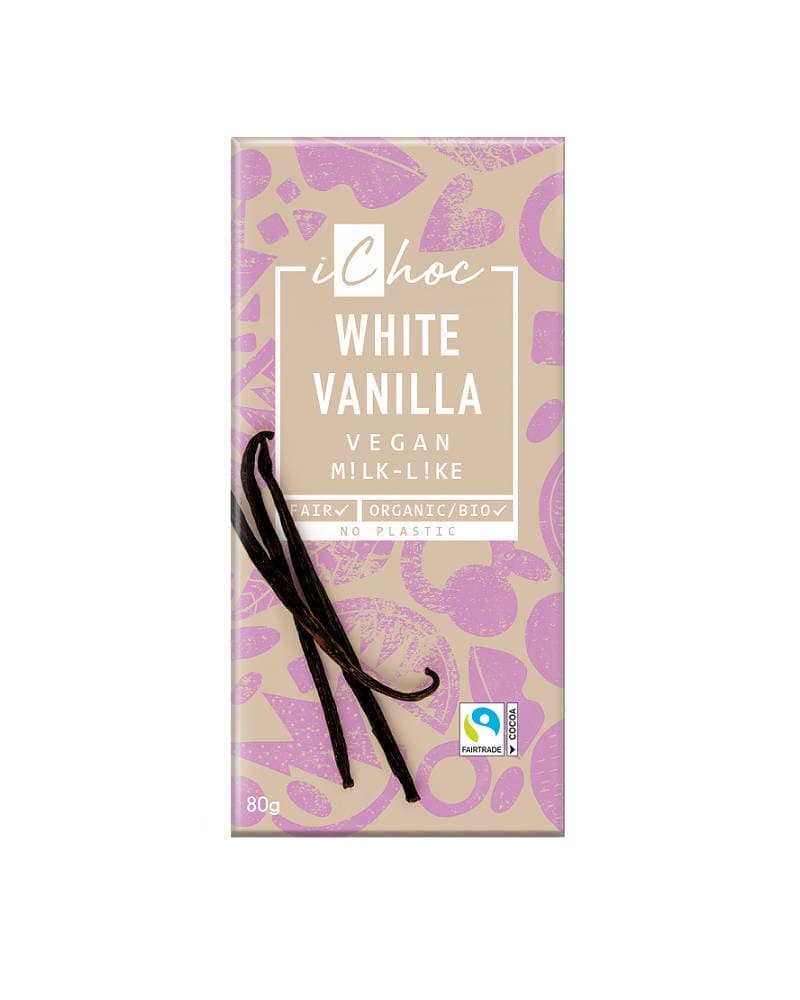 Ichoc White Chocolate with Vanilla BIO 80 g | Bio Planet – iChoc packaging