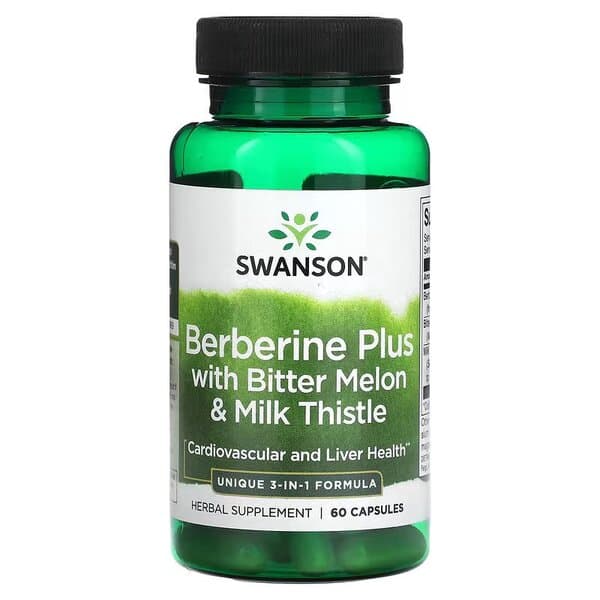 Swanson Berberine Plus med Bitter Melon & Mjölktistel 60 kapslar – Swanson förpackning