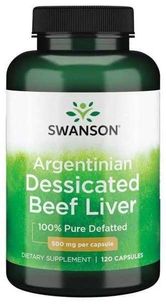 Swanson - Argentinian Desiccated Beef Liver 500 mg - 120 kapslar – Swanson förpackning