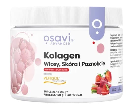 Osavi - Rhubarb Strawberry Kollagenpulver 150g – Osavi Advanced förpackning