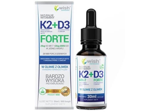 Wish Naturalna Witamina K2MK-7 + D3 Forte en gotas 30ml – Wish empaque