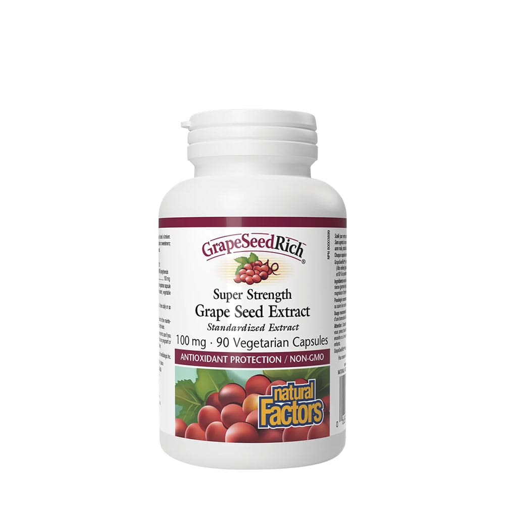 Natural Factors - Super Strength Grape Seed Extract - 90 vegetabiliska kapslar – Natural Factors förpackning