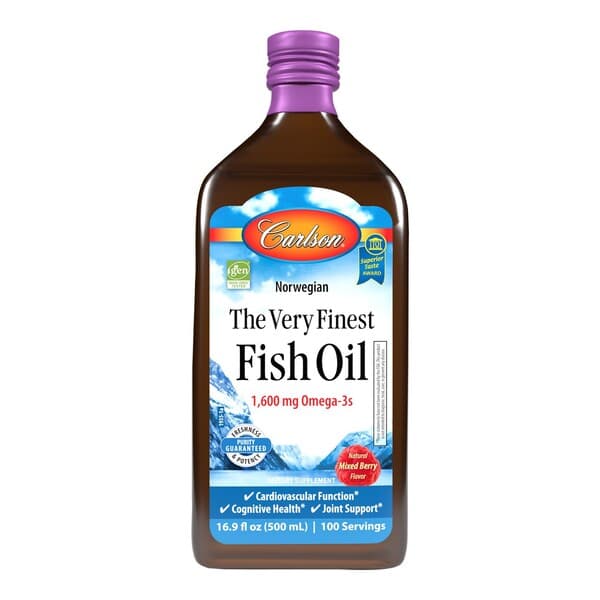 Carlson - The Very Finest Fish Oil, Mixed Berry - 500ml – Carlson Labs förpackning