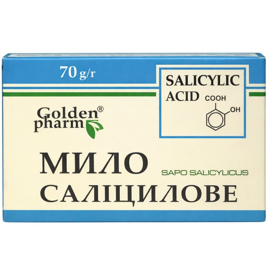 GoldenPharm - Salicylsyretvål 70g – Golden Pharm förpackning