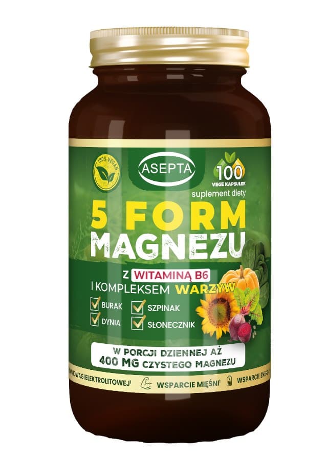 Asepta Magnesium 5 Form med Vitamin B6 & Växtkomplex - 100 kapslar – Asepta förpackning