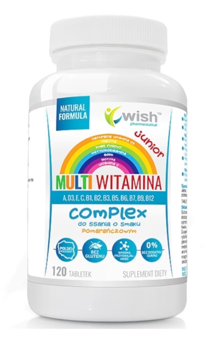 Wish Multiwitamina Junior para chupar 120 tabletas – Wish empaque