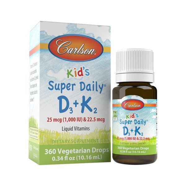 Carlson Kids Super Daily D3 + K2 10ml – Flytande barnvitamin – Carlson Labs förpackning