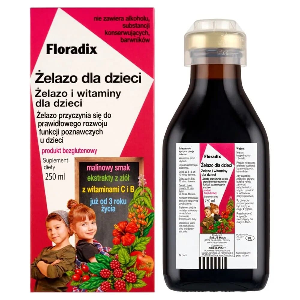 Floradix - Iron for Children 250 ml flytande järntillskott – Floradix förpackning