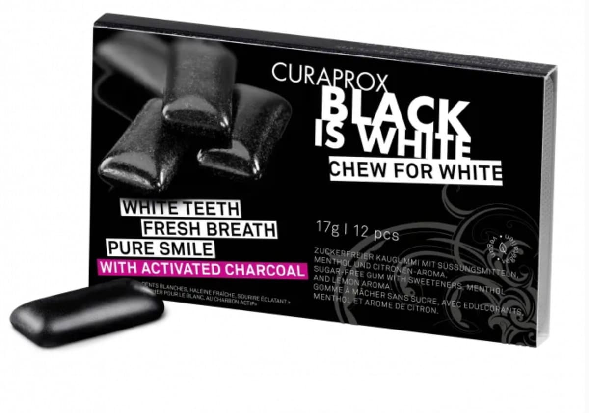 Curaprox Black-is-white gum chews 12 pieces – Curaprox packaging