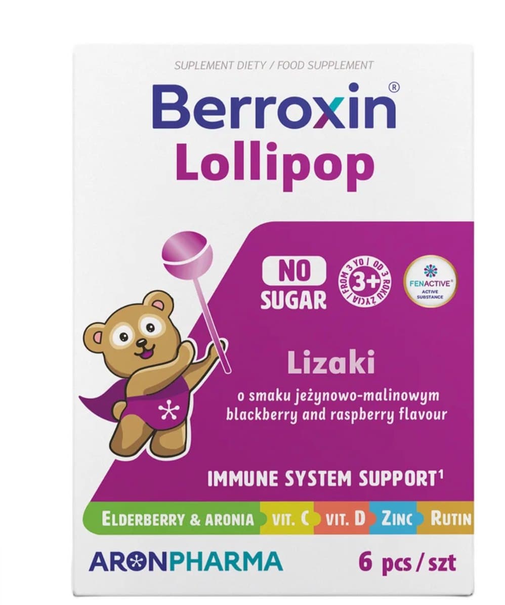 Aronpharma Berroxin® Lollipop 6 sugtabletter uden sukker med brombær- og hindbærsmag