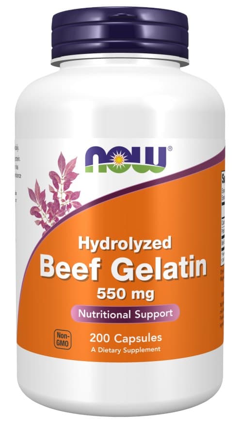 NOW Foods - Hydrolyserad Nötköttsgelatin - 200 kapslar – NOW Foods förpackning
