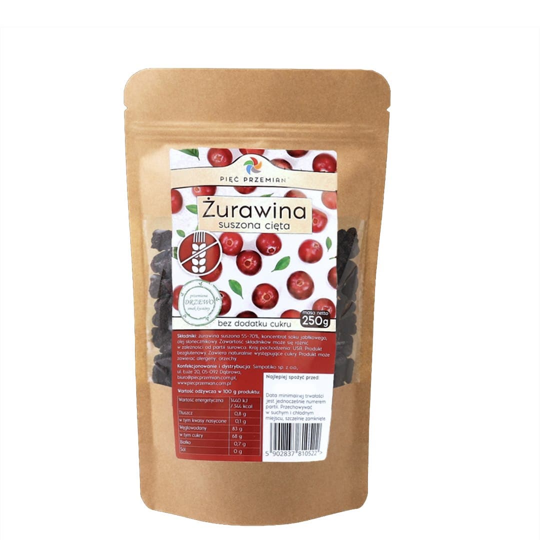 Pięć Przemian - Torkade Tranbär utan socker och gluten 250g – Pięć Przemian förpackning