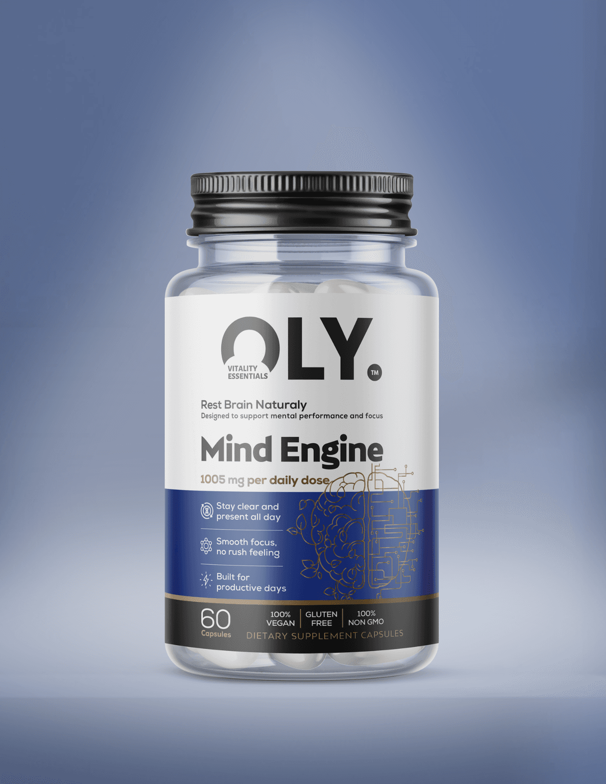 Oly Mind Engine – 1005 mg – 60 veganska kapslar – Oly förpackning