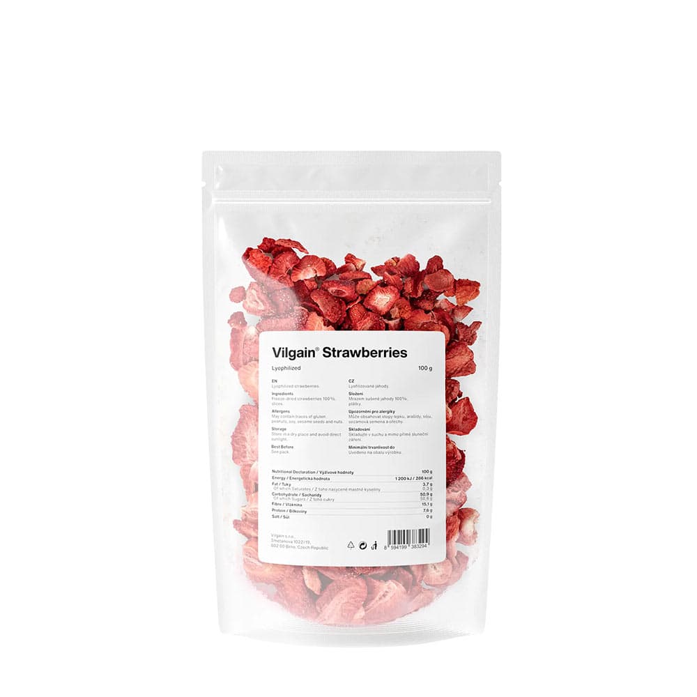 Vilgain - Frystorkade jordgubbar - 100g – Vilgain förpackning