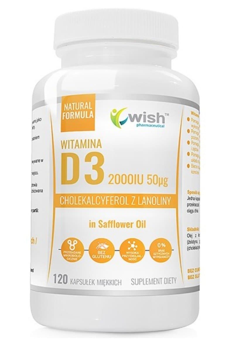 Wish Vitamina D3 2000IU 120 cápsulas – Wish empaque