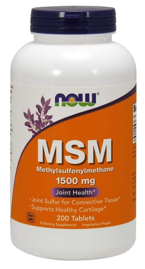 NOW Foods MSM 1500 mg - 200 tabletter – NOW Foods förpackning