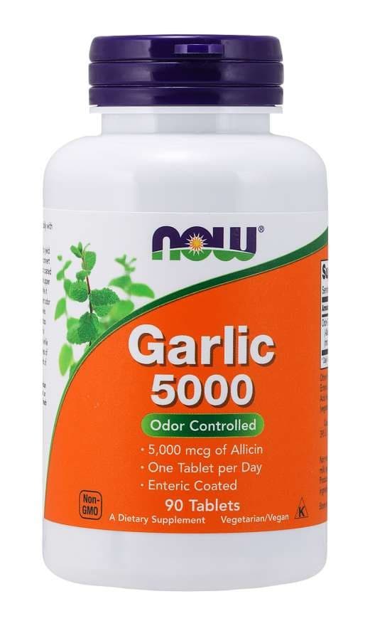 NOW Foods Garlic 5000 - 90 tabletter (kort datum 2026-07-30) – NOW Foods förpackning