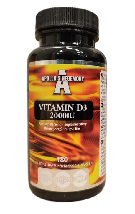 Apollo'S Hegemony - Vitamin D3 2000IU - 180 mjuka gelkapslar – Apollo'S Hegemony förpackning