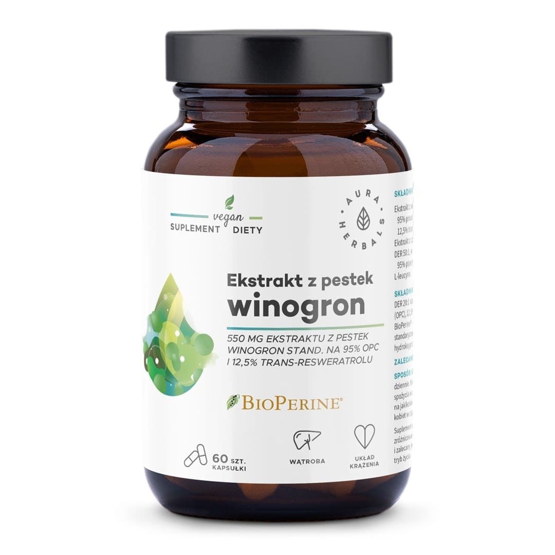 Aura Herbals - Opc 95% Grape Seed Extract - 50 kapslar (KORT DATUM 2026-06-25) – Aura Herbals förpackning